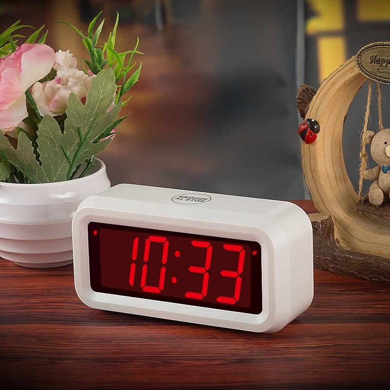 Timegyro Digital Alarm Clock Battery Operated with LED Display for Bedrooms, Long Battery Life for 12 Months, 3 Brightness Adjustable, 12/24 Hour, Snooze, White Case with Red Digits - Image 4